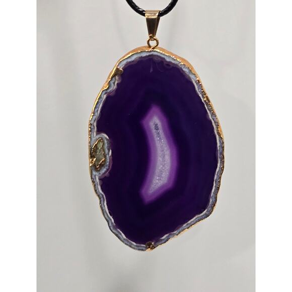 Purple Agate Slice Pendant Necklace | Natural Stone | Adjustable Cord - Picture 6 of 16
